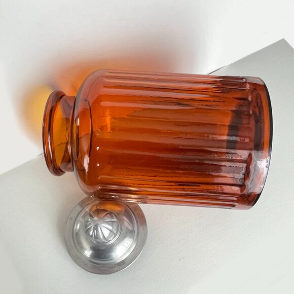 Vintage Amber Yellow Glass Kitchen Storage Jars, Apothecary Style - Large 13" - Picture 7 of 11